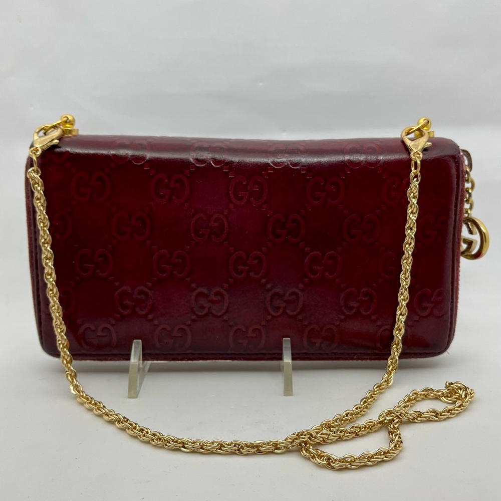 🚫🚫SOLD🚫🚫Custom Gucci Embossed Burgundy Leather Zip Around Wallet on Chain - Picture 2 of 16